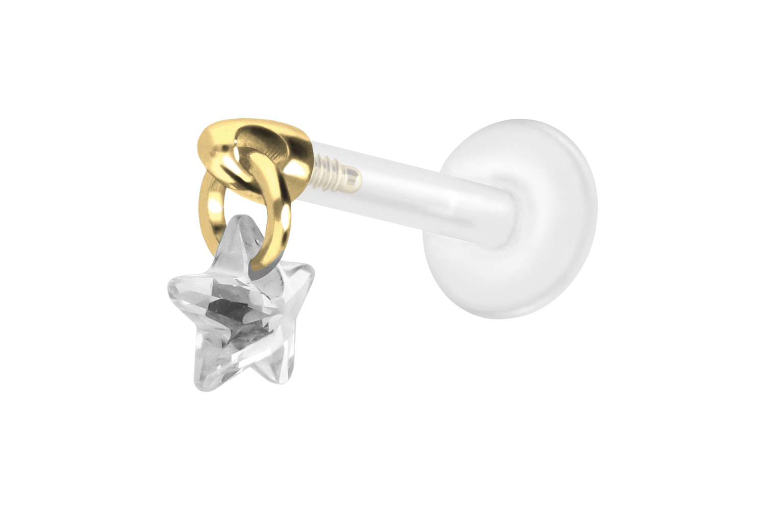 PTFE Labret Piercing mit Innengewinde + Titan-Aufsatz KRISTALLSTERN